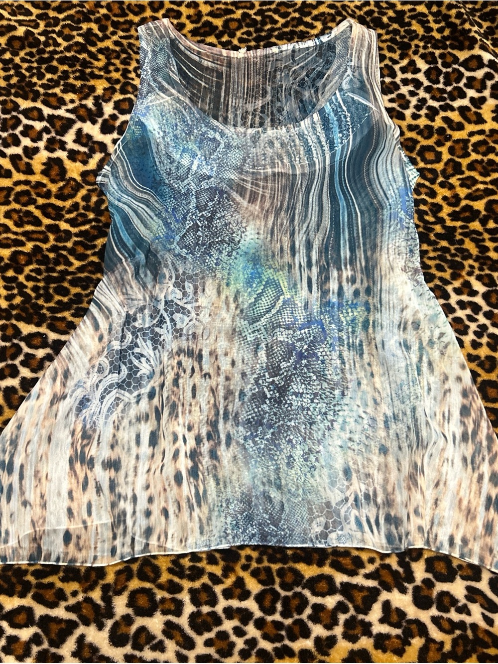 Sleeveless Blue Patterned Women's Tank Top